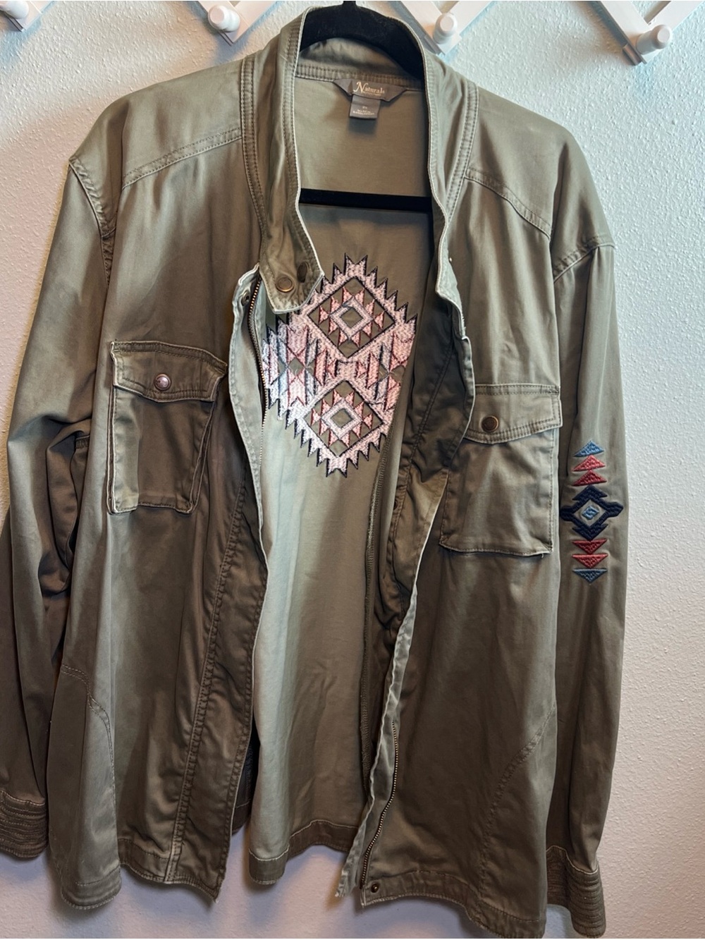 Natural Reflections Utility Jacket Olive Green Aztec Design 98% Cotton Women 2X - Picture 8 of 12